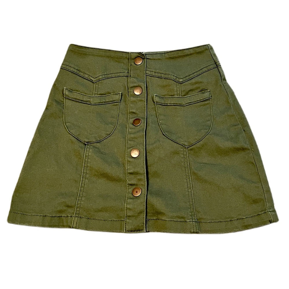 Army green button up skirt